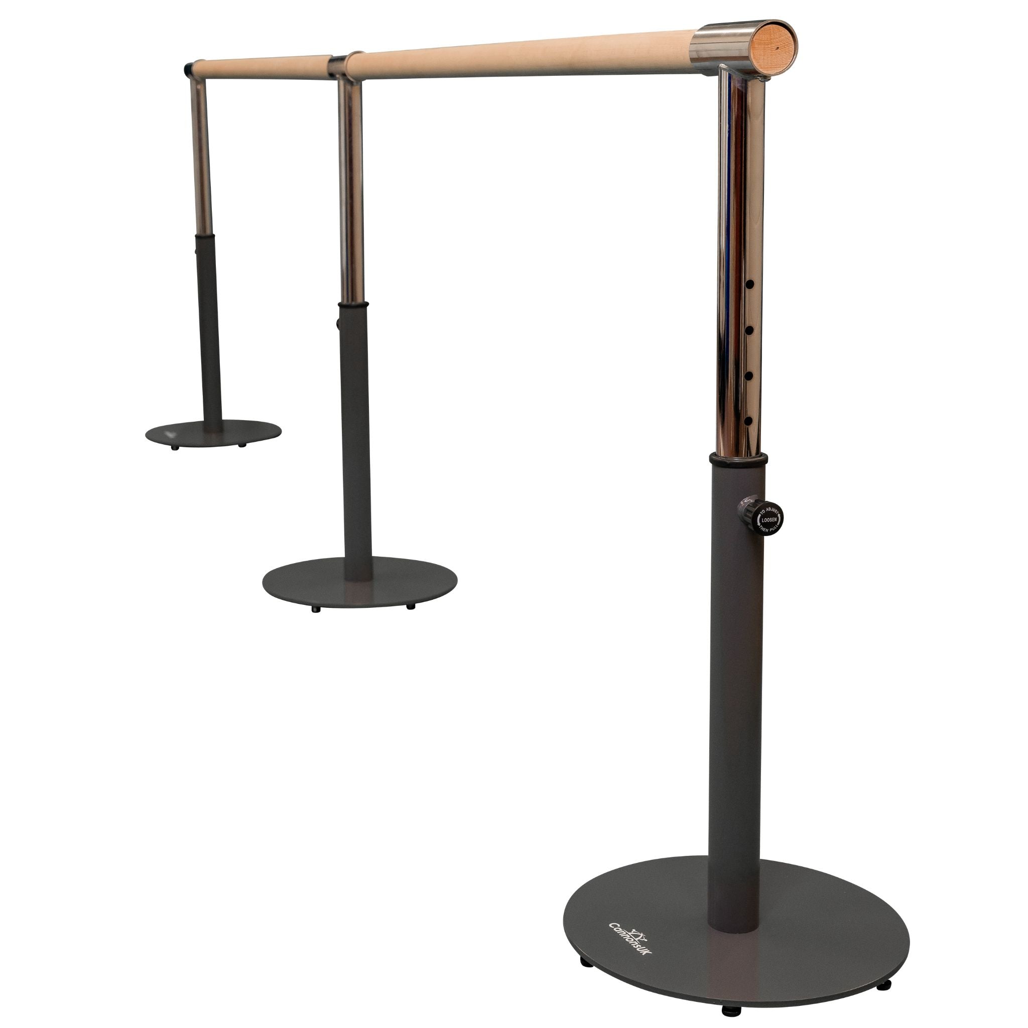 Commercial barre in corner of dance studio
