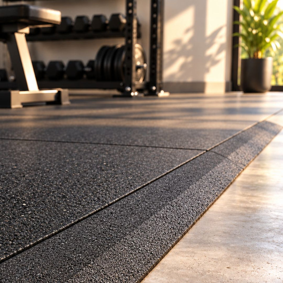Cannons UK Flatline 20mm Rubber Gym Flooring Ramped Edge – Black, 1m