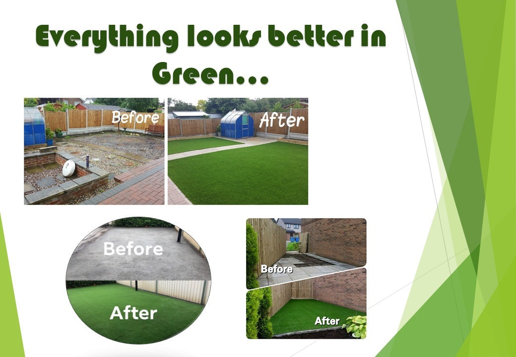 Artificial grass rubber tiles installed in garden walkway  
