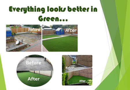Artificial grass rubber tiles installed in garden walkway  
