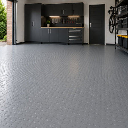 Grey UltraLock PVC tiles installed in a garage