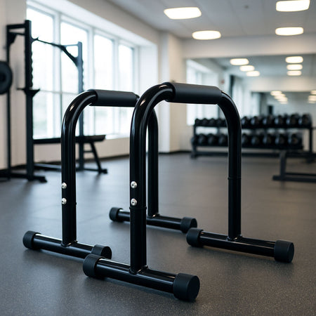 high parallel bars pair photographed on a white background for fitness use.