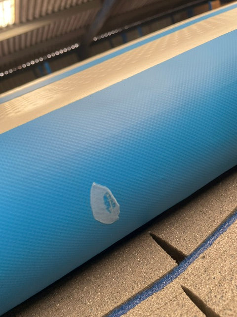 Actual repair patch on blue Grade C Air Beam sidewall