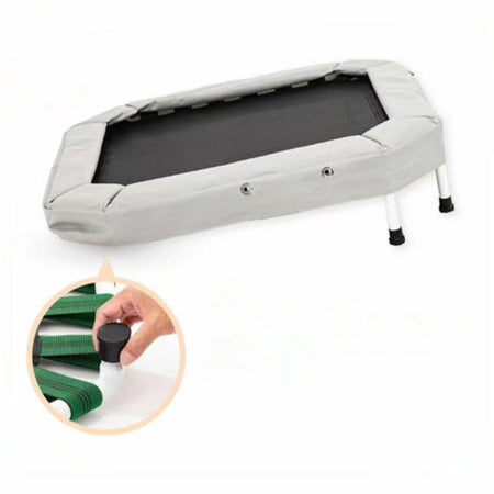 Close-up of trampoline attachment under gymnastics bar  
