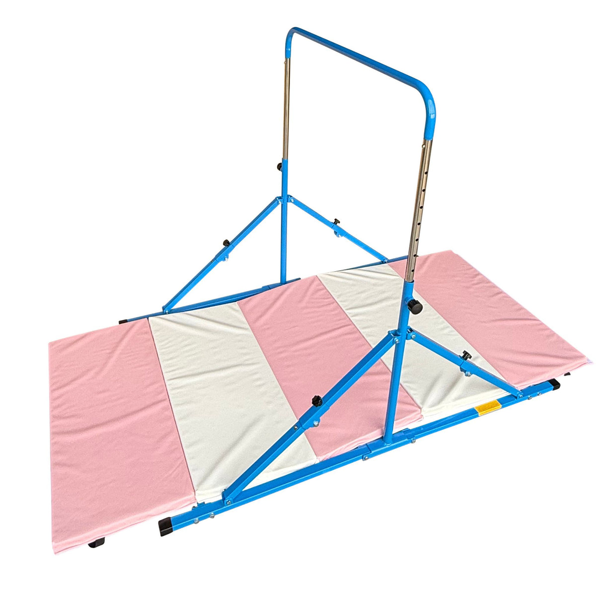 Blue gymnastics bar fully extended to 125cm height	