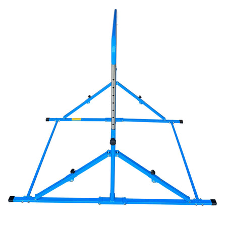 Close-up of blue bar frame and locking system	