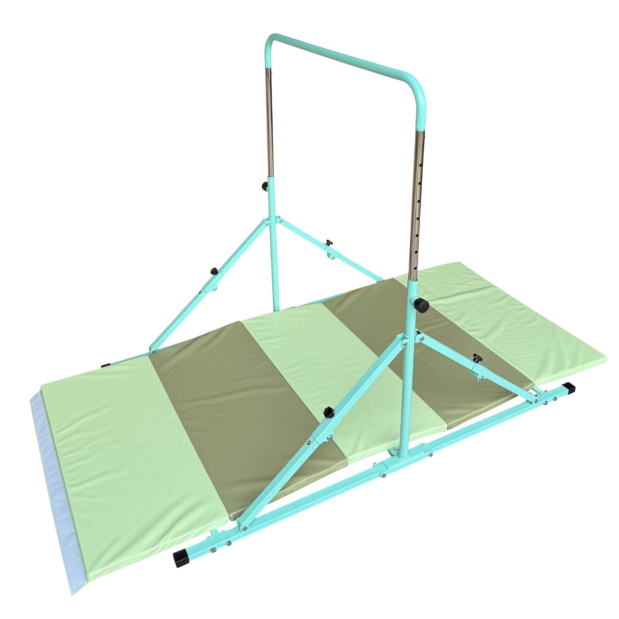 Green bar shown in home gym environment	
