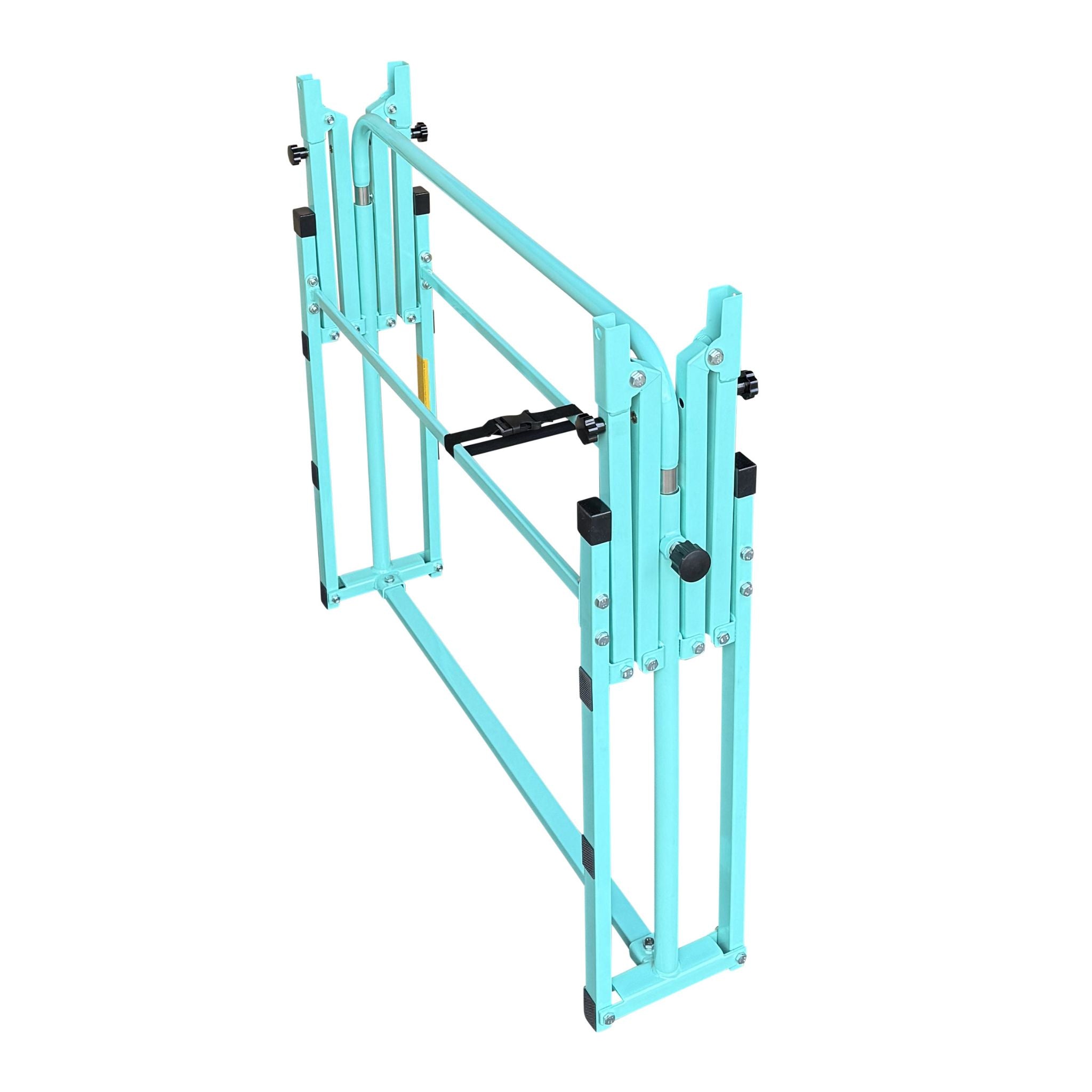 Child gripping green Junior Pro bar handles mid-swing	