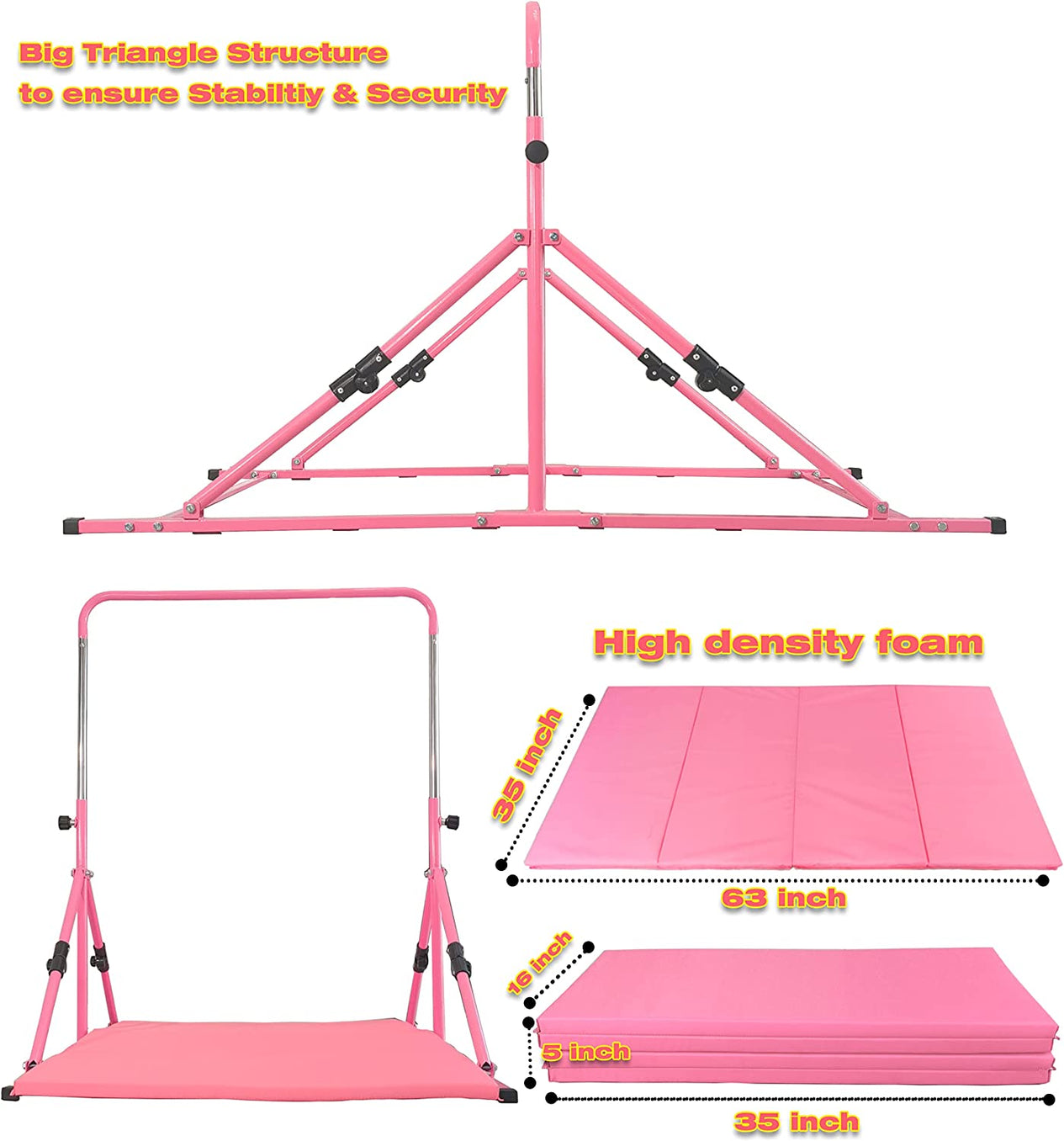 Mini Folding Junior Pro Adjustable. 84cm to 125cm Horizontal Bars plus free tumble mat