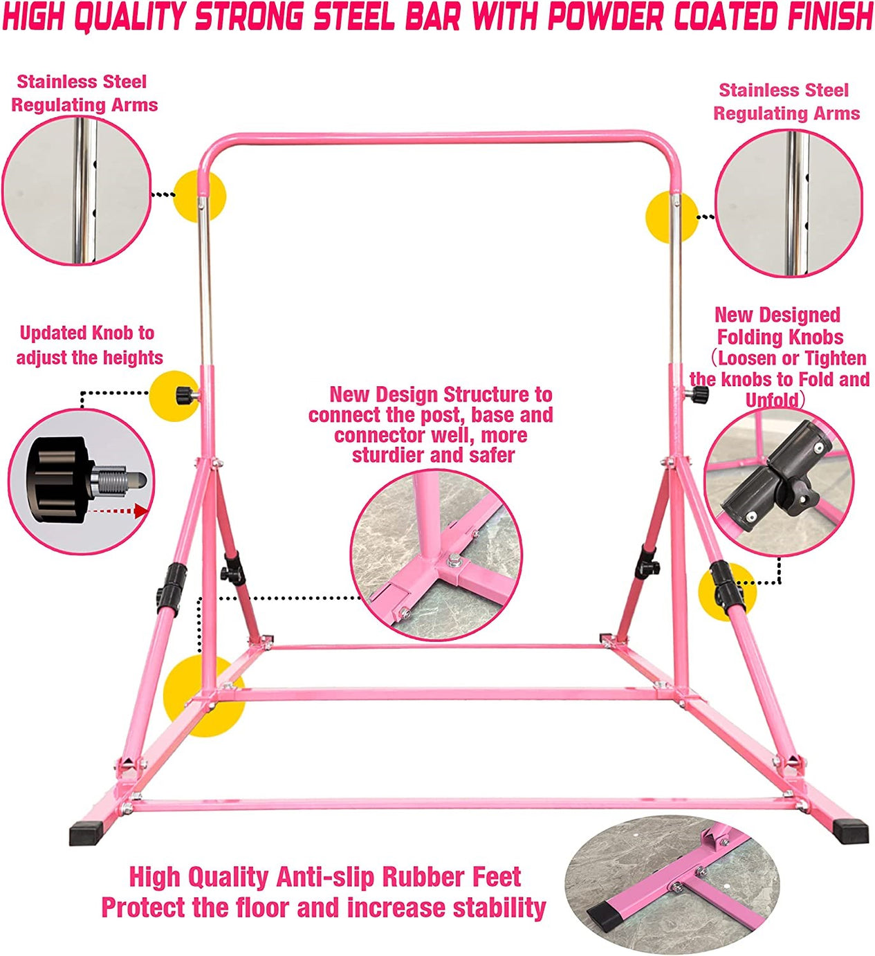 Mini Folding Junior Pro Adjustable. 84cm to 125cm Horizontal Bars plus free tumble mat