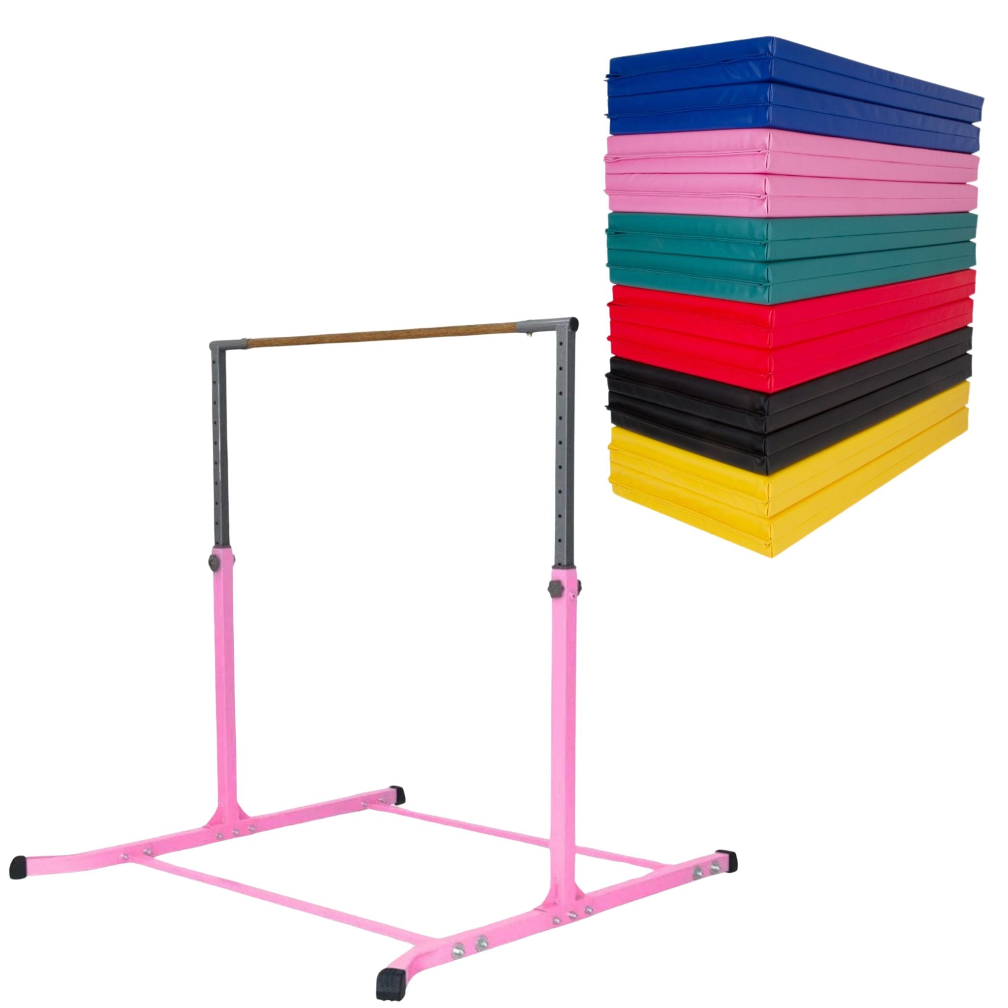 Pink gymnastics bar and mat bundle for home training	