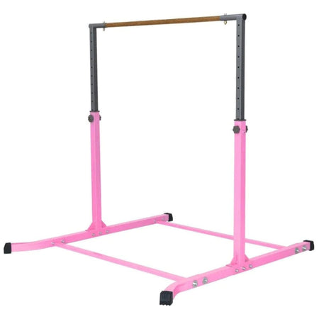 Side view of pink junior kip bar with stable base	