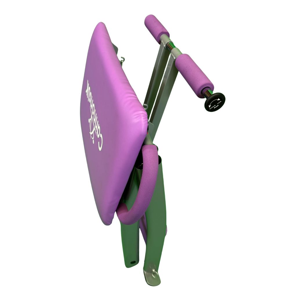Purple Pilates chair for improving core strength, posture and stability