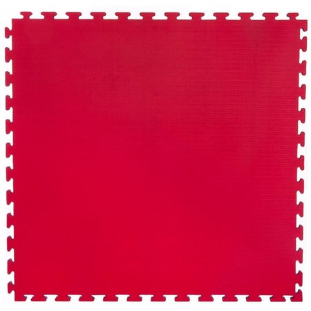 Angled shot of tatami jigsaw mats showing red pattern
