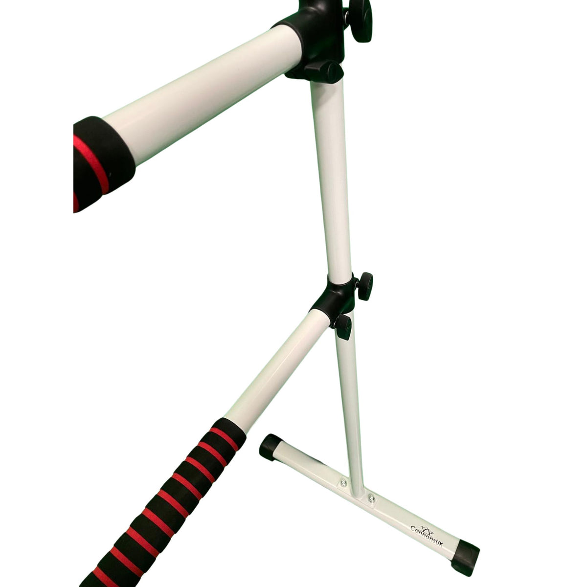 Angled pro shot of freestanding ballet barre – white background  
