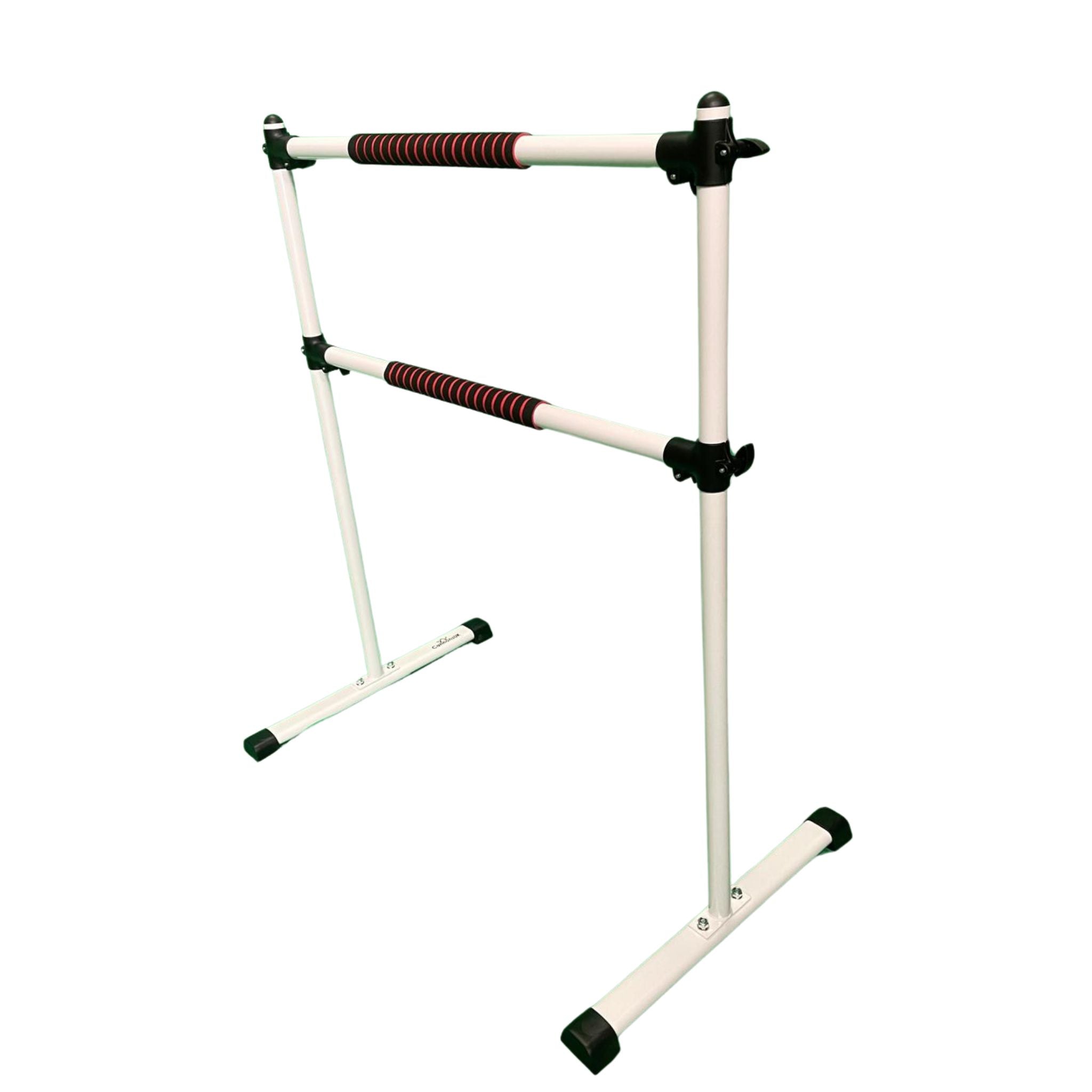 Freestanding white ballet barre – front view on white background  
