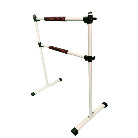 Freestanding white ballet barre – front view on white background  
