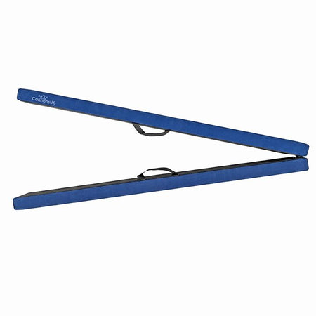 Blue Cannons UK 210cm folding gymnastics training beam, fold-out flat with handle visible.