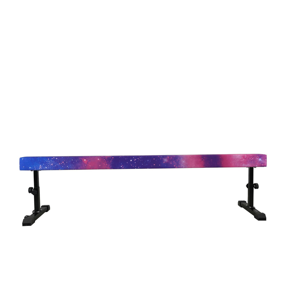 Cosmic Cannons UK 8ft gymnastics practice beam angled single shot, bright multicolour design for fun training.