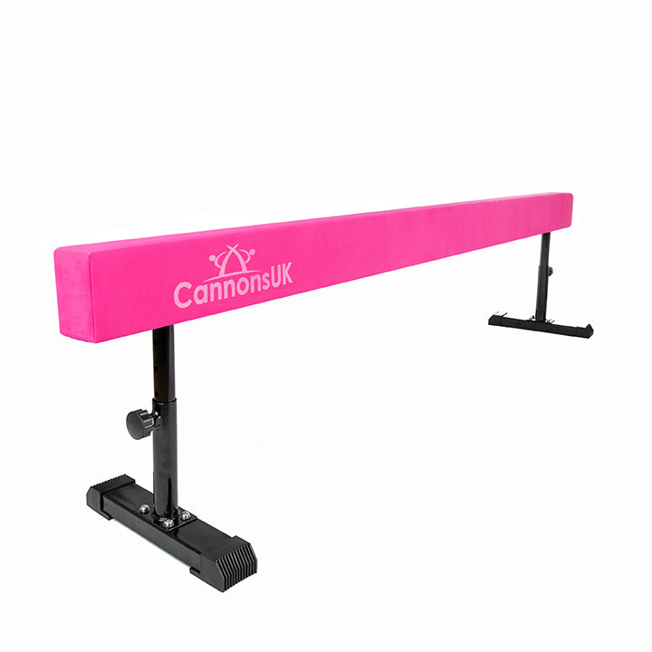 Pink Cannons UK 8ft gymnastics balance beam with sturdy construction, designed for beginners and advanced gymnasts.