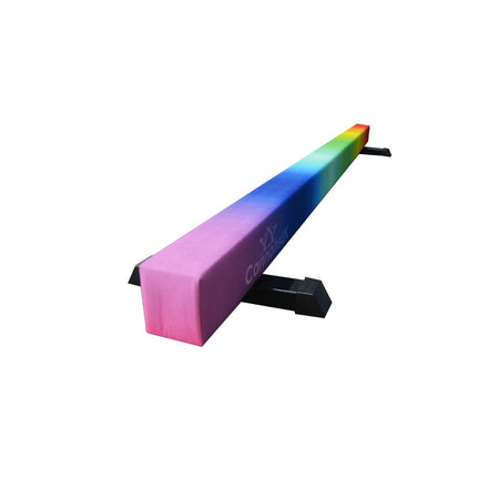 Rainbow Cannons UK 8ft gymnastics balance beam with bright multicolour design, safe for kids and home training.