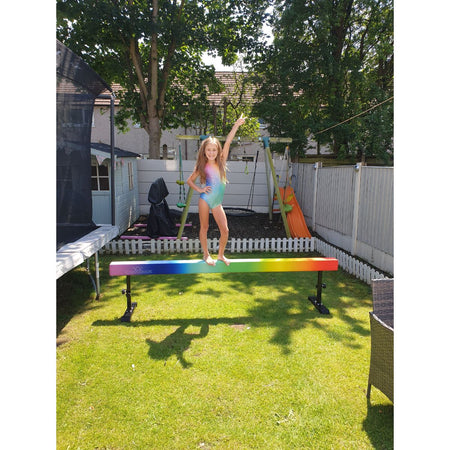 Rainbow Cannons UK 8ft solid gymnastics practice beam full outdoor shot, durable and safe design.