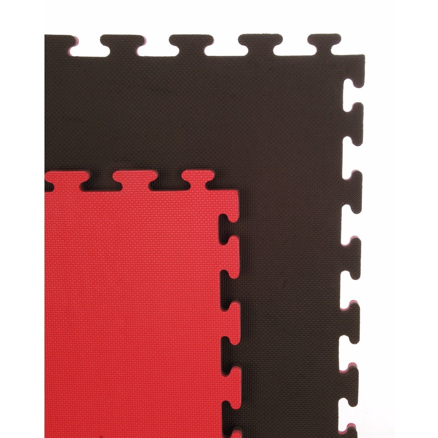 Premium reversible red and black 20mm jigsaw mat showing interlocking edge design.