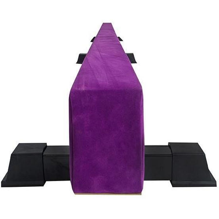 Purple 12 ft Solid Beam — end view highlighting stitching, cover wrap and stable wood core.