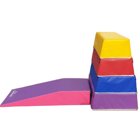 Cannons UK 4 tier foam vaulting box with springboard side profile showing tier heights for vault progressions and preschool training