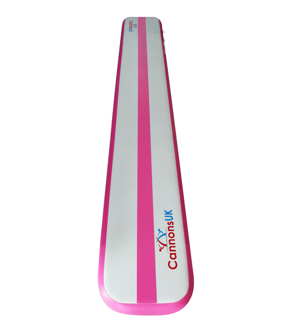 Air Beam pink — portrait top-down view highlighting straight 10 cm centre guide line for foot placement and approach control