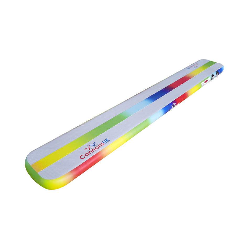 Air Beam rainbow — right isometric showing colour band continuity, end panel and slim inflatable profile