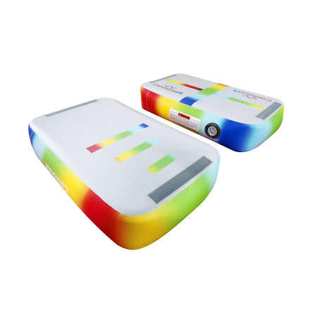 Air Block rainbow — two blocks at a slight angle; colour-fade rails and cross markers visible