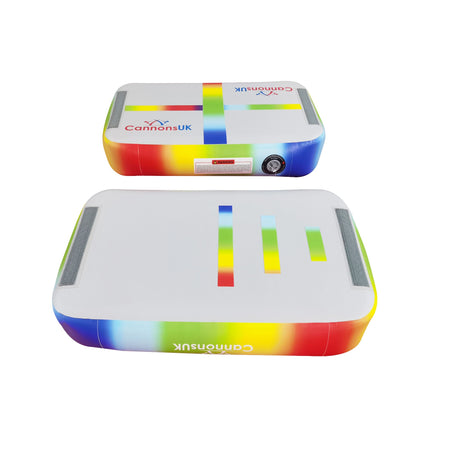 Air Block rainbow — pair side-by-side, front elevation; logo, valve position and rail band visible