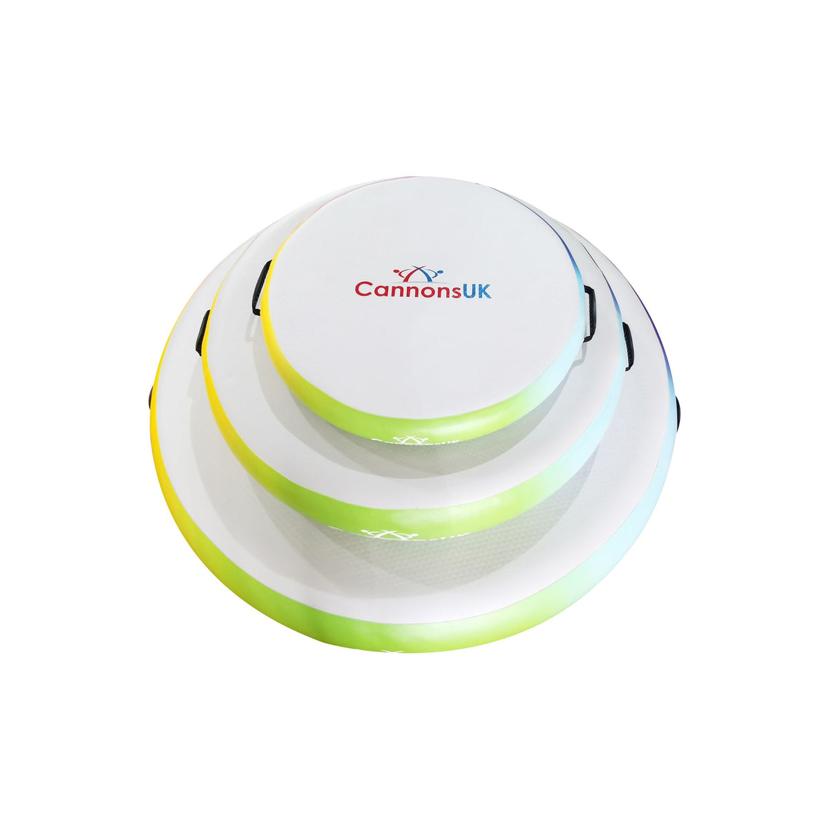 Air Spot rainbow — stacked set angled; cool/green tint in the colour fade; low-profile rim stitching