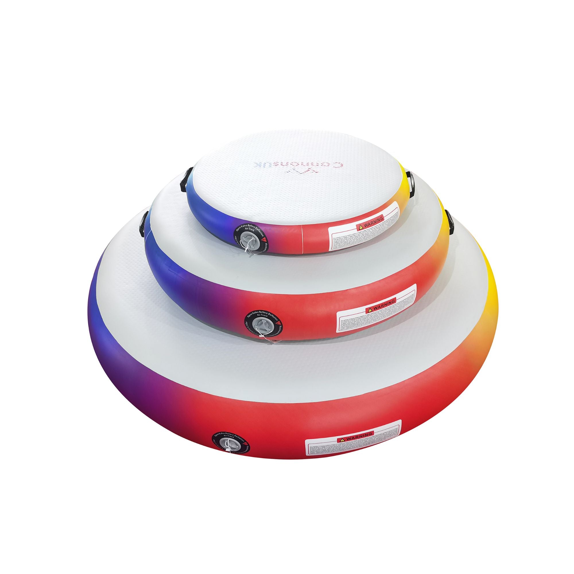 Air Spot rainbow — three sizes stacked showing colour band and valves