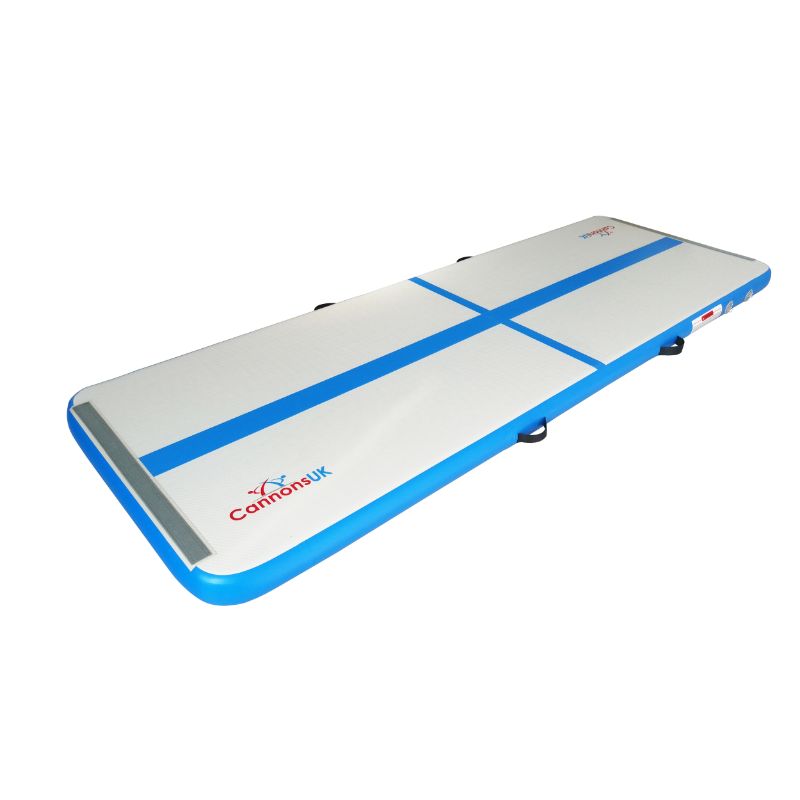 Air Track Pro 3×1×10cm — blue trim, low long-perspective angle highlighting bevel and logo