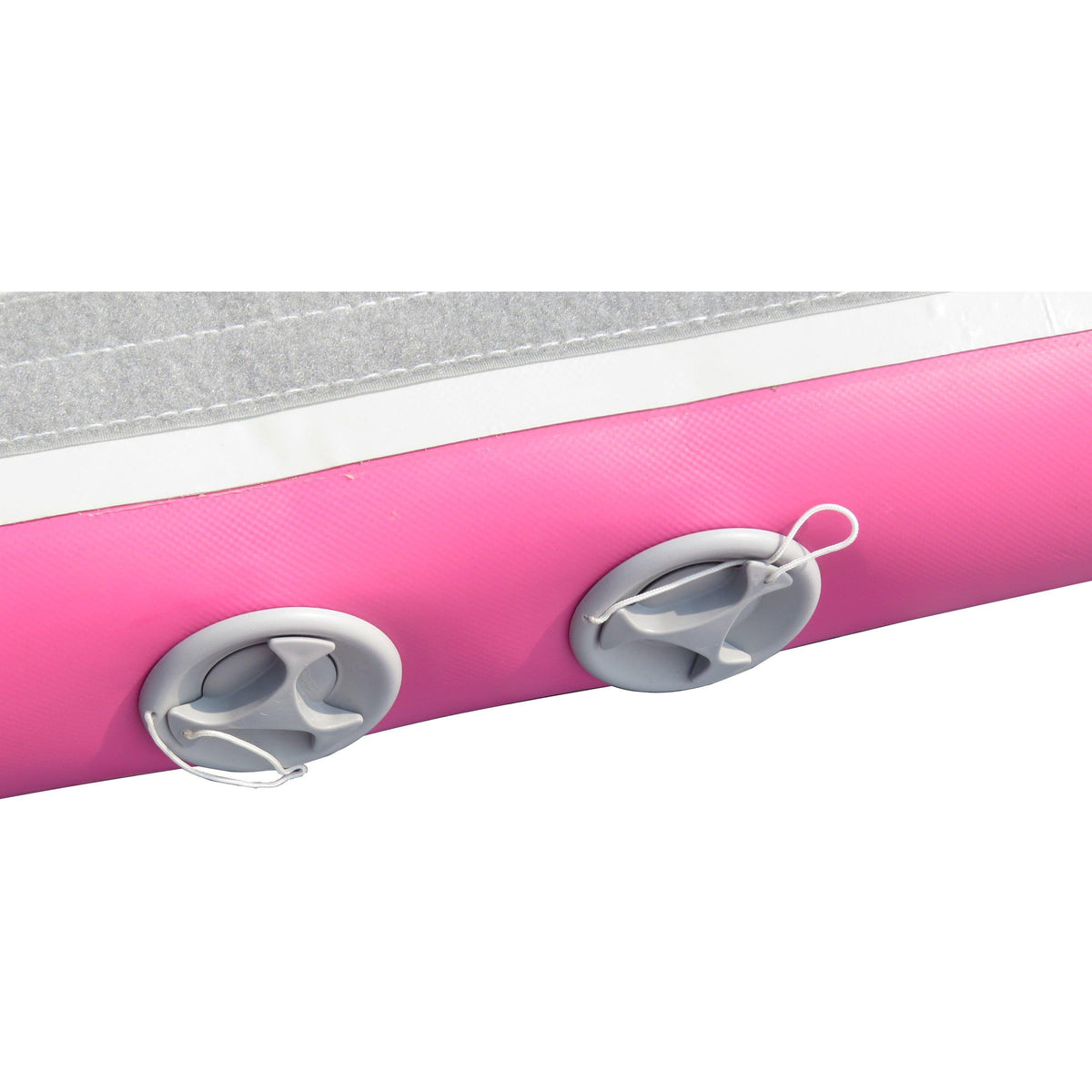 Air Track Pro 3×1×10cm — pink rail close-up showing twin Bravo valves and seam/connector detail