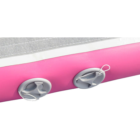Air Track Pro 3×1×10cm — pink rail close-up showing twin Bravo valves and seam/connector detail