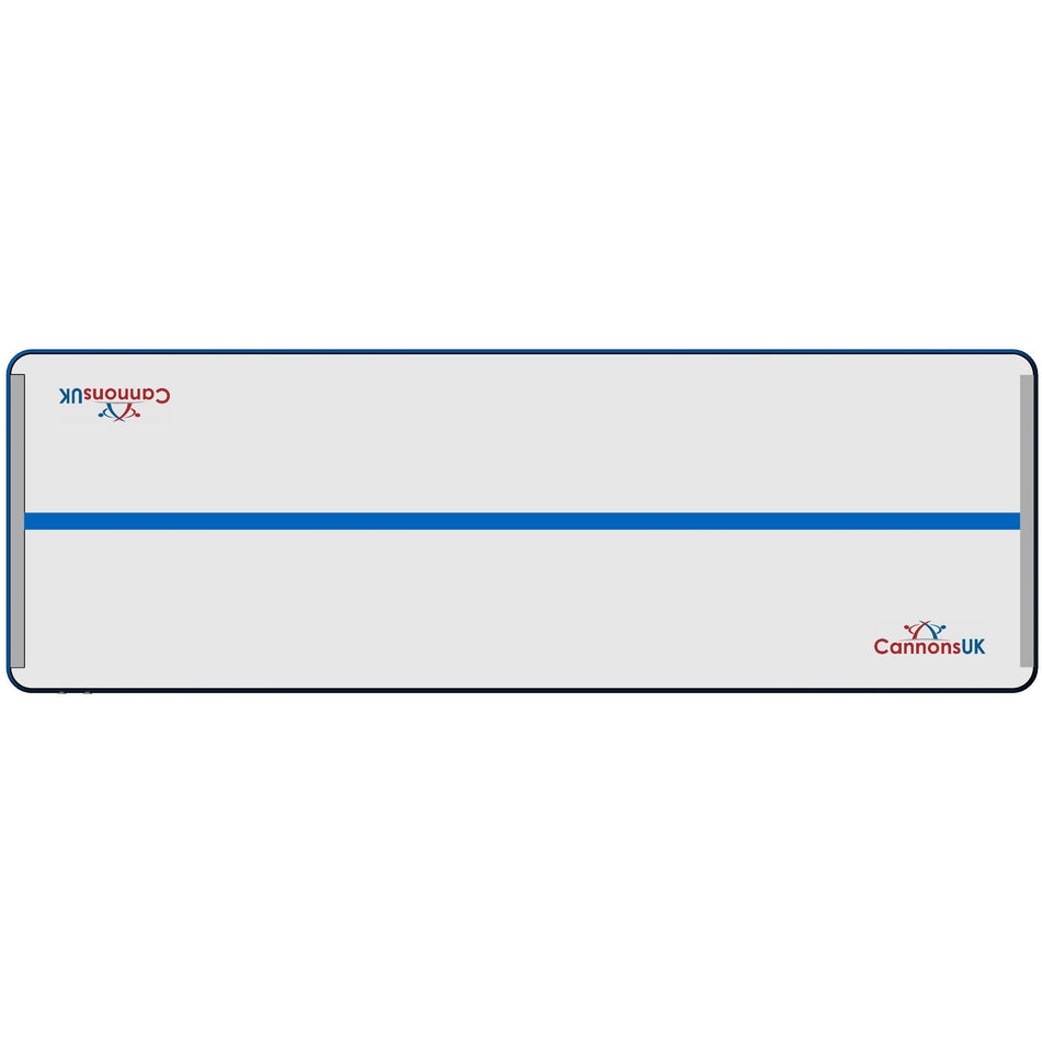 Air Track Pro 4m × 2m × 10cm — blue trim portrait top view with centre jump line and clean edge radius.