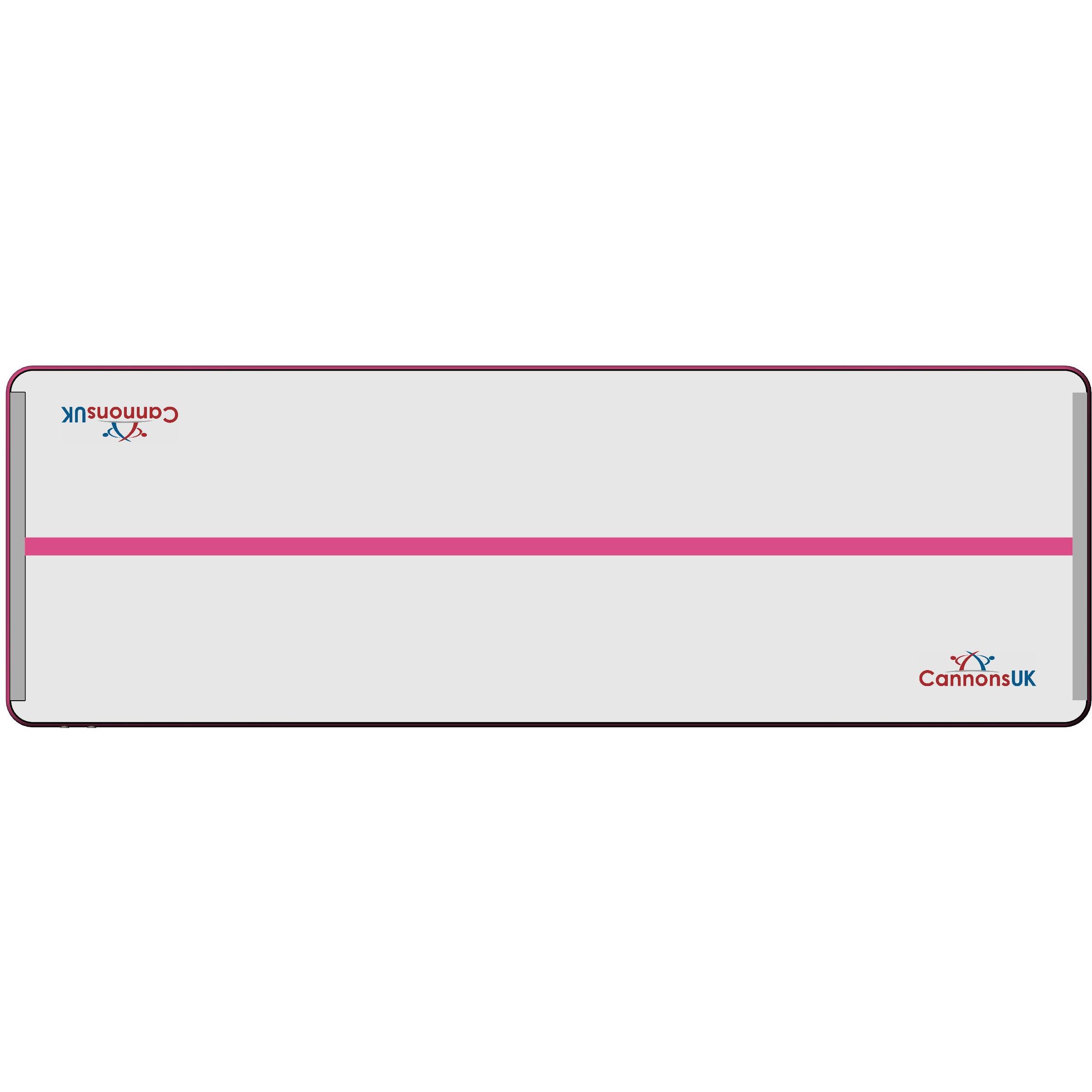 Air Track Pro 4m × 2m × 10cm — pink trim portrait top view with centre line; wide 2m deck for floor skills.