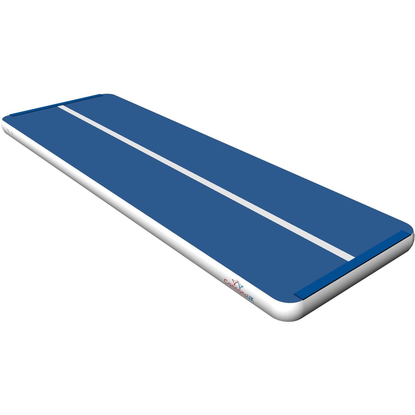 Cannons UK Air Track Pro Air Floor 2m x 30cm in blue — clean isometric hero on white with centre jump line