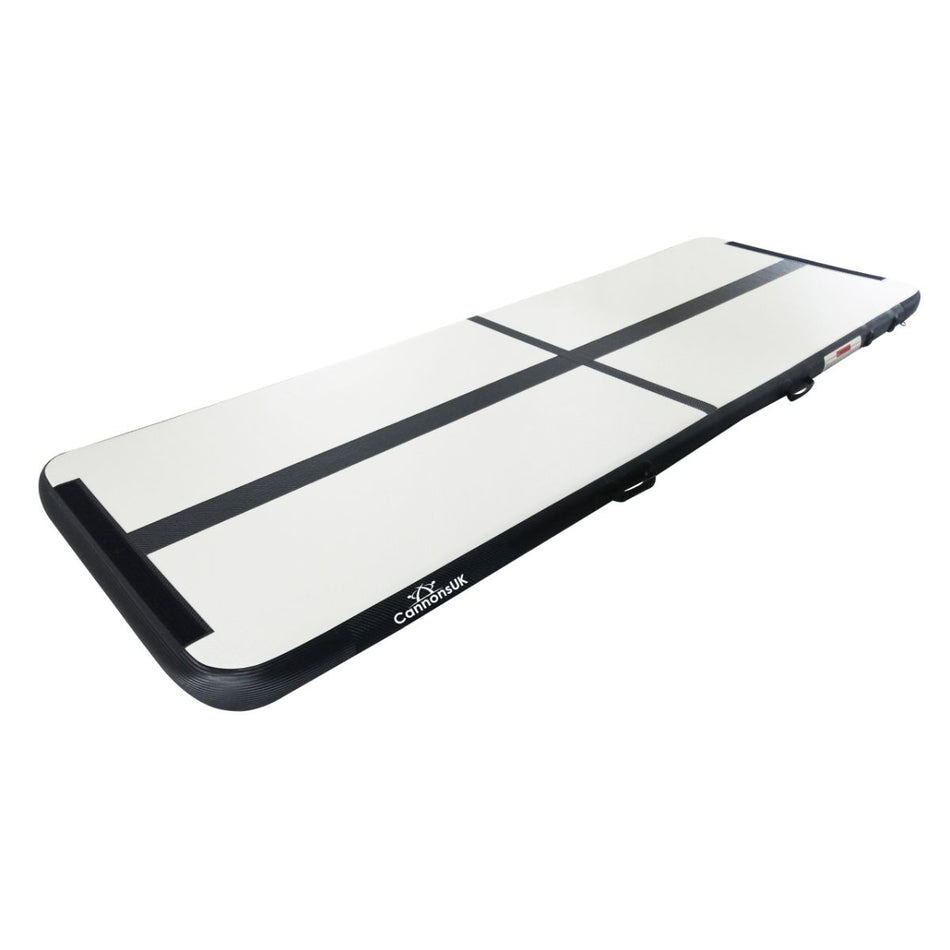 Cannons UK Air Track Pro Air Floor 3m x 1m x 10cm black isometric hero view on white for gymnastics, tumbling and home training