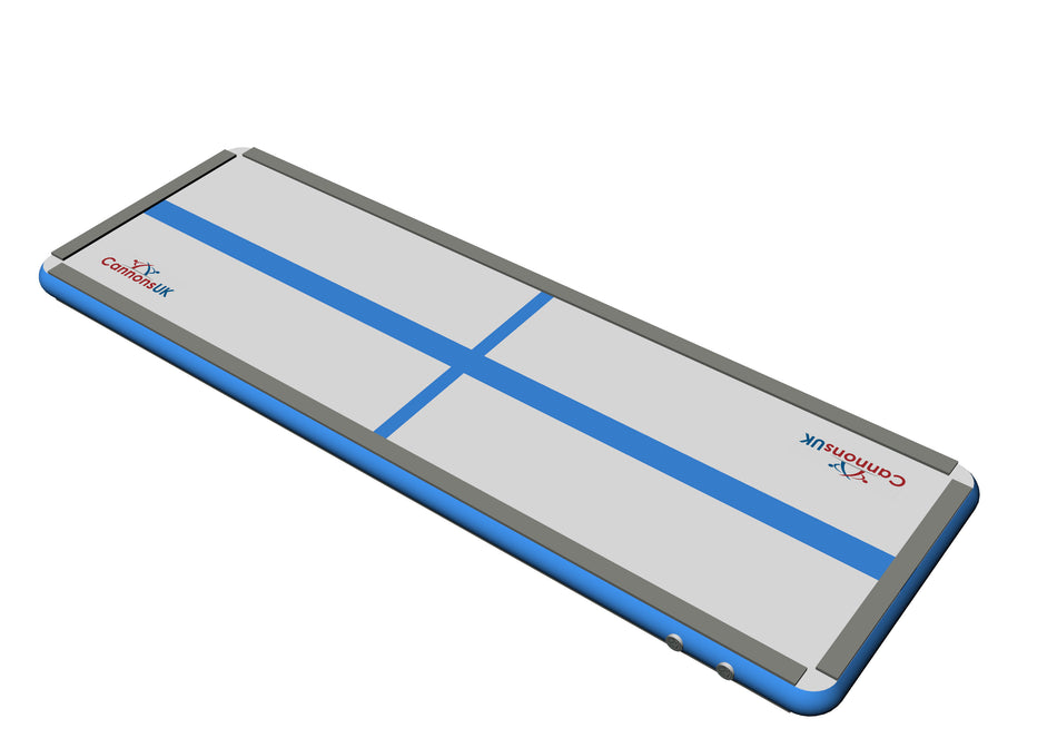 Blue Extreme air floor 3m x 1m x 10cm — clean angled render with centre cross for club training and drills. 