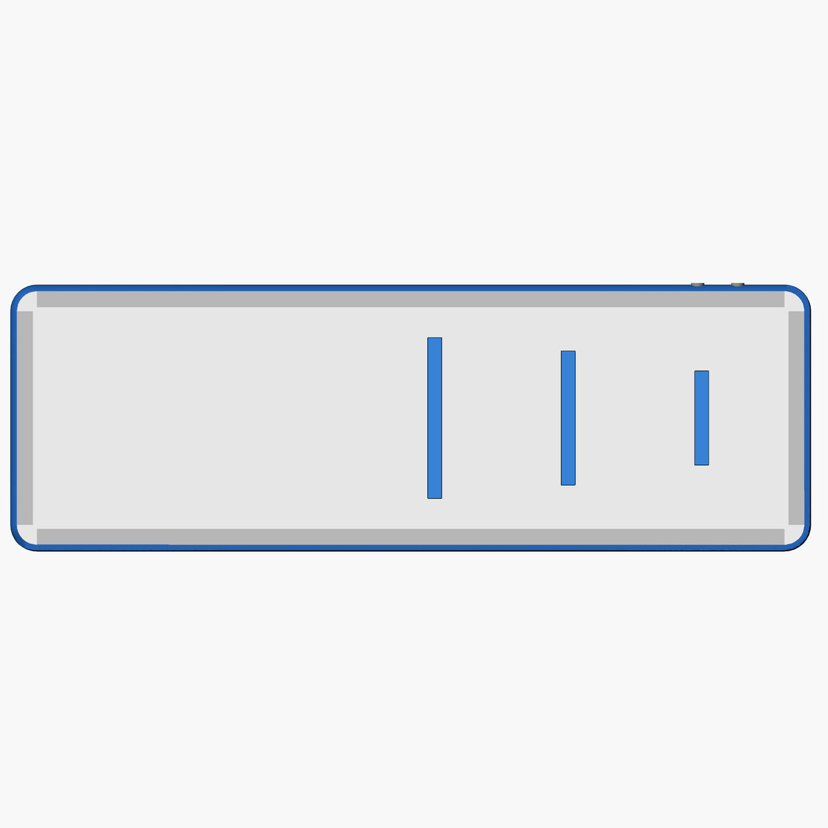 Blue Extreme air floor — flat top view with three marker lines for repeatable setups and drills. 