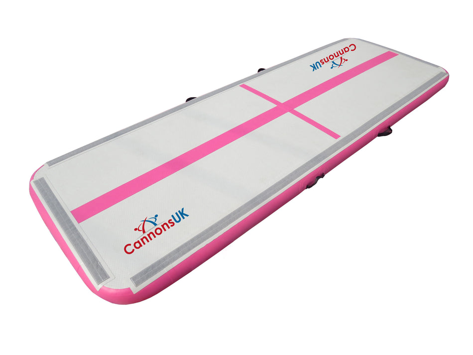 Cannons UK Air Track Pro Air Floor 3m x 1m x 10cm Extreme in pink — isometric hero on white for cheer, acro and floor skills.