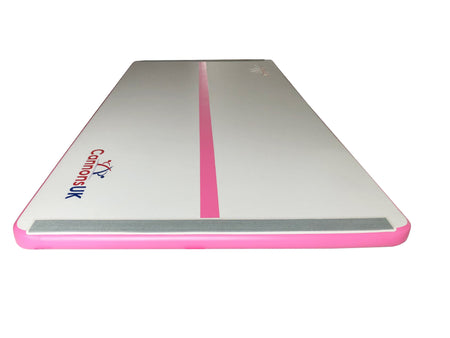 Air Track Pro 5m x 2m x 10cm — pink trim, end profile close-up showing corner radius and seam
