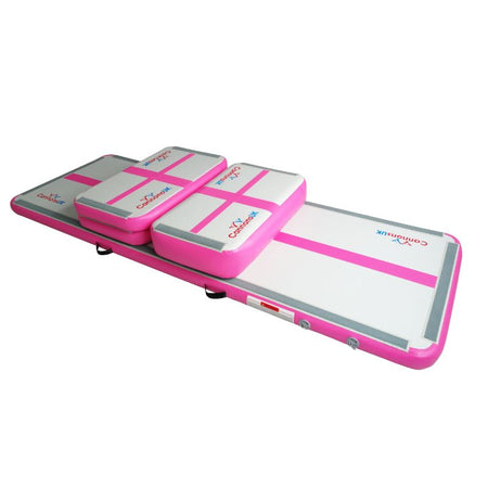 Home Edition Pink — assembled configuration at opposing angle; Air Boards and Air Block stacked and secured on the air floor