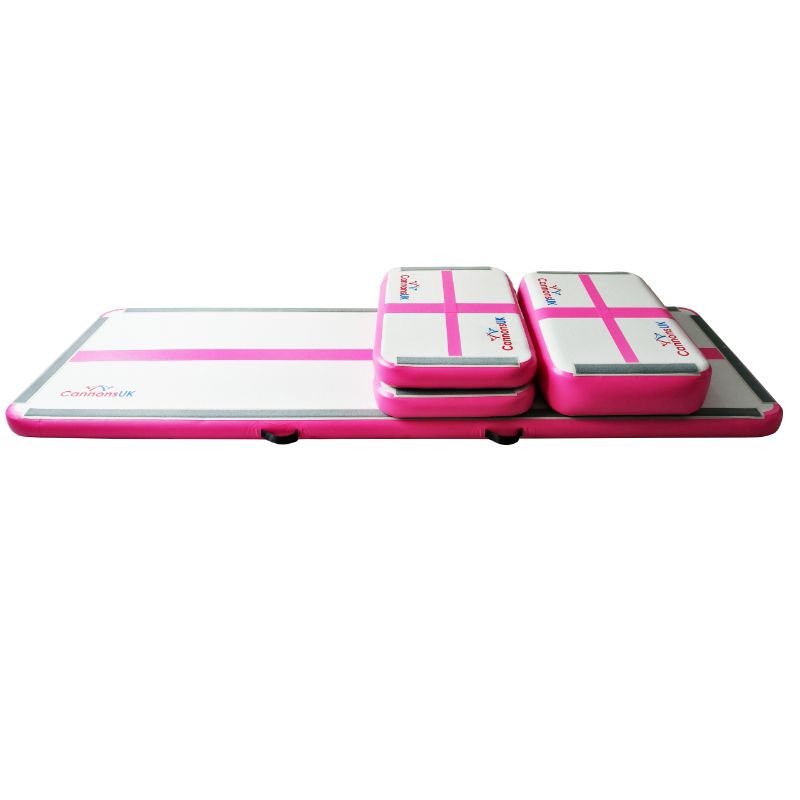 Home Edition Pink — low side perspective of the assembled stack highlighting height difference between Air Boards (10cm) and Air Block (20cm)