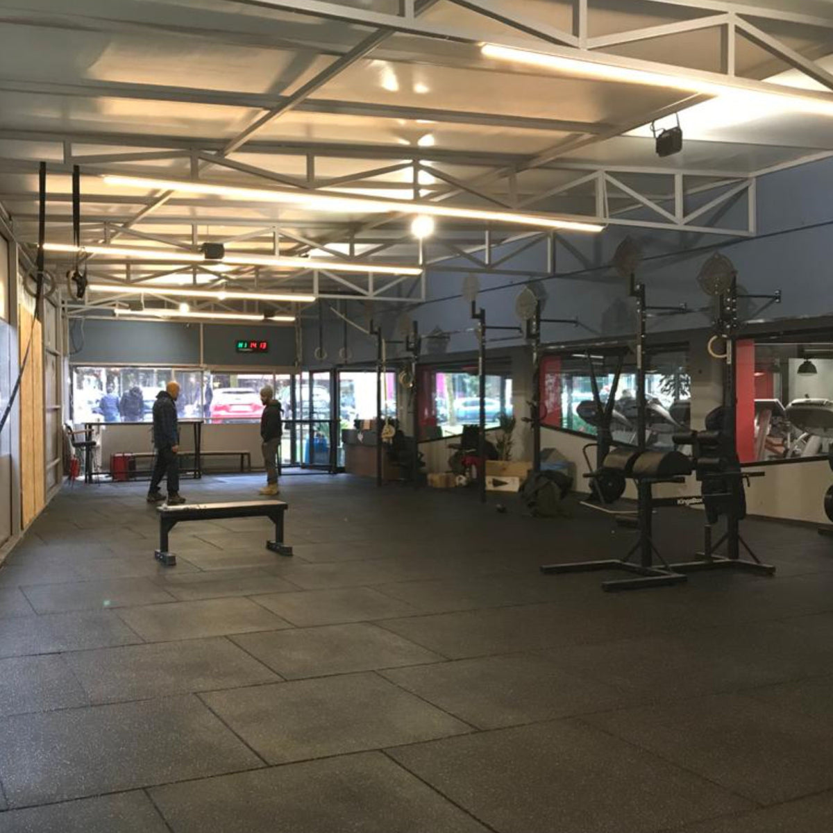 Alternate wide view of gym fitted with Flatline Pro 30mm tiles — tough, low-maintenance flooring for high-traffic use