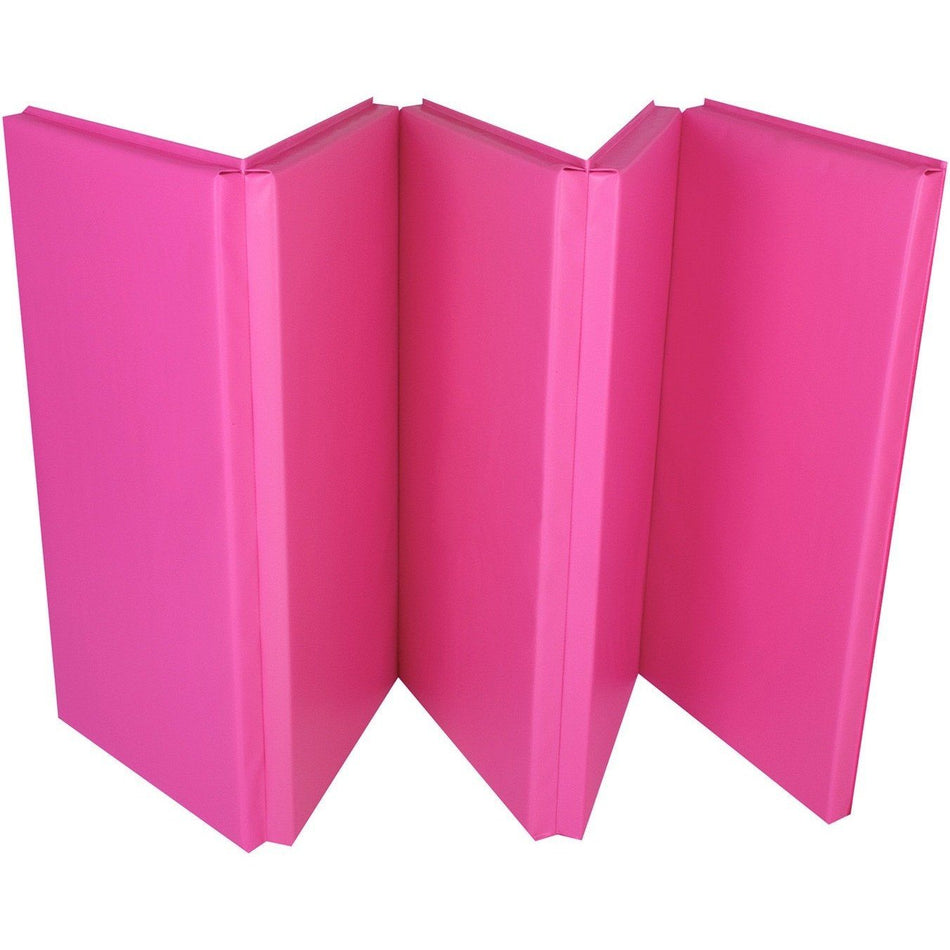 Cannons UK foldable gymnastics mat pink folded 10ft x 4ft x 50mm compact for storage, ideal for cheer and gymnastics